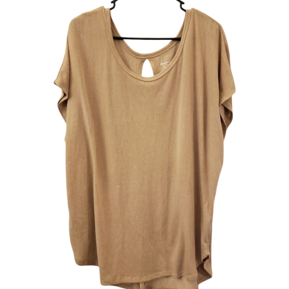 Lane Bryant tan short sleeve sweater with open back